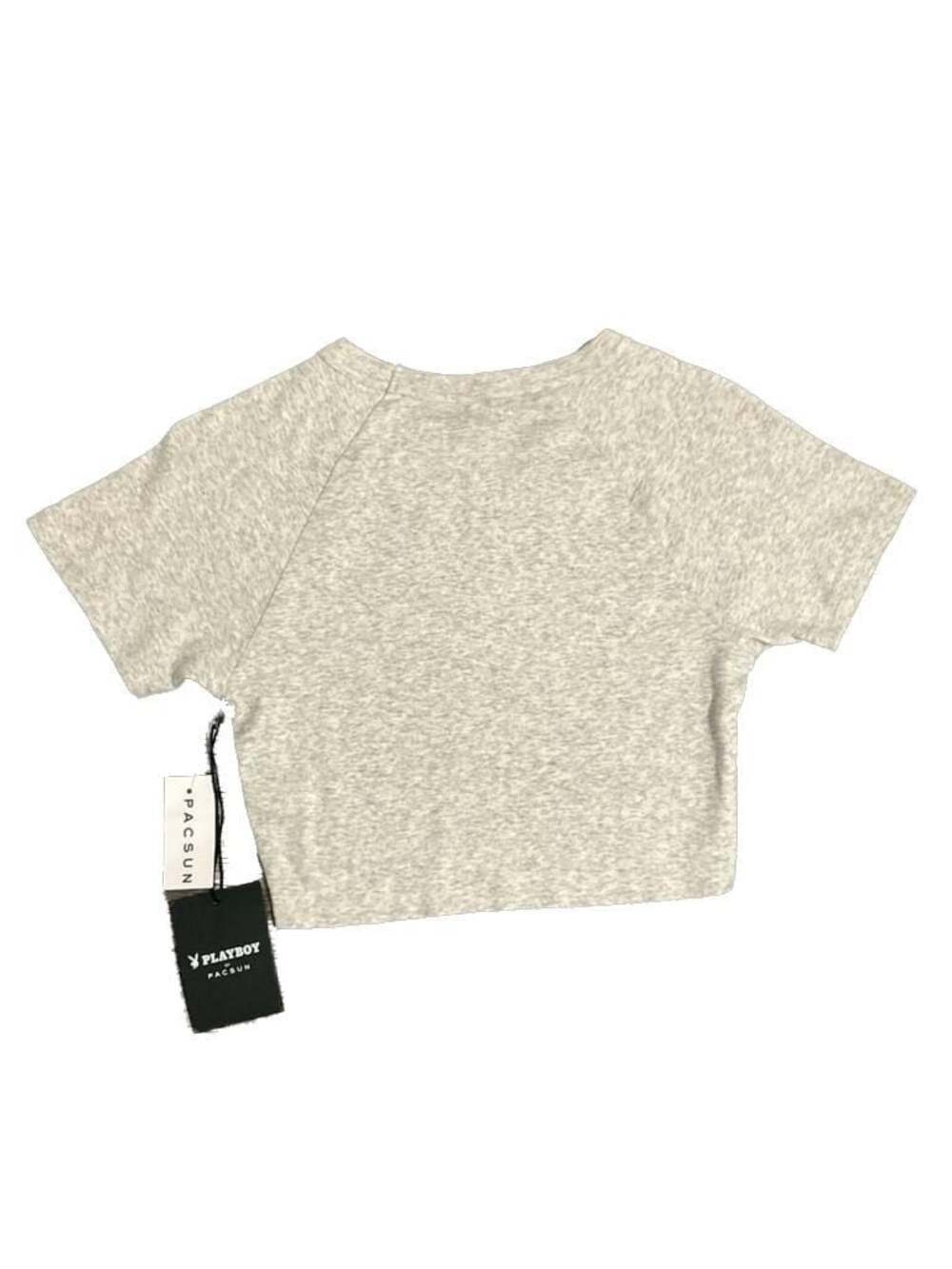 Playboy by PacSun Grey Raglan Cropped Graphic Tee - Picture 2 of 4
